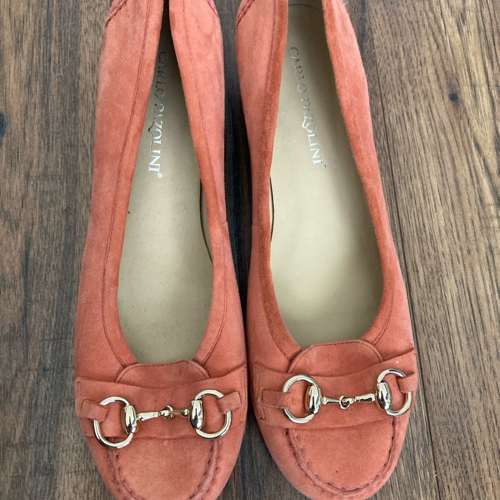 Orange Suede Moccasins with Equestrian Charm
